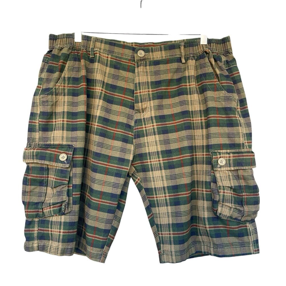 Plaid Cargo Shorts Mens Size 40 Green Bermuda Cotton Summer Y2K
